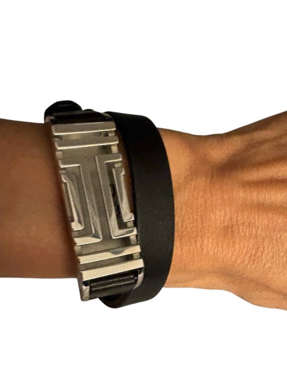 Tory Burch x Fitbit Fret Double Wrap Leather Bracelet Black